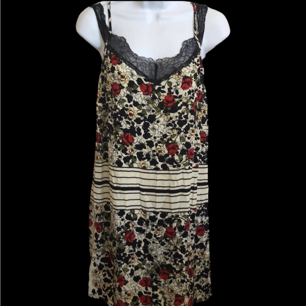 Topshop floral rose red black ivory lace‎ slip dress women’s size 4